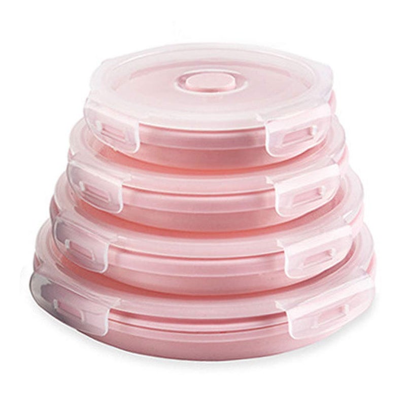 CARTINTS Silicone Collapsible Food Storage Containers-Prep/Storage Bowls with Lids â€“ Set of 4 Round Silicone Lunch Containers â€“ Microwave and Freezer Food Containers(pink) - Image 1